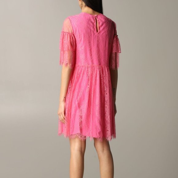Be Blumarine Lace Pink Floral design Lined Cocktail Party Dress Fit Flare Small - Picture 2 of 16